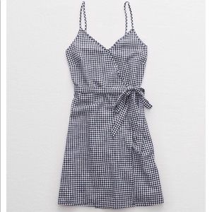 Aerie Gingham Checkered Wrap Dress